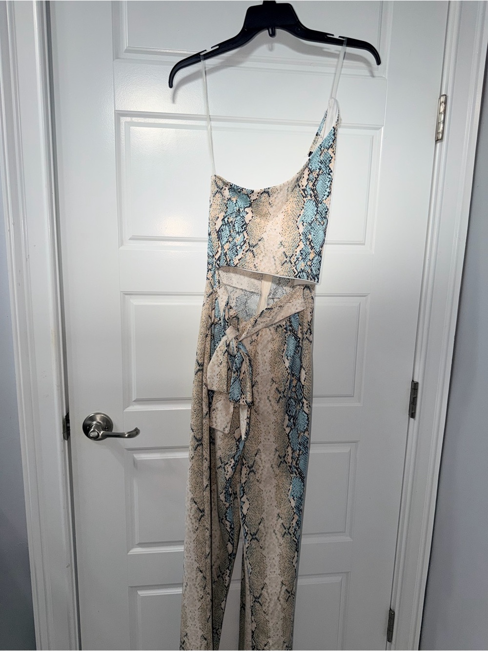 Blue 84 Beige and Light Blue Snakeskin Jumpsuit